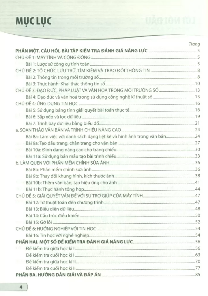 VỞ BÀI TẬP KIỂM TRA, ĐÁNH GIÁ NĂNG LỰC TIN HỌC LỚP 8 (Sử dụng cho SGK Kết nối tri thức, Chân trời sáng tạo)